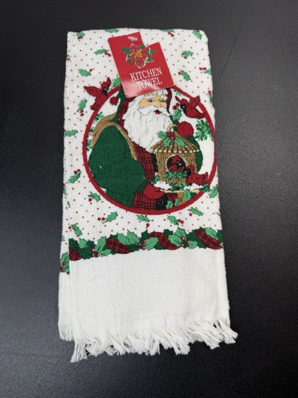 Vintage Kitchen Towel Christmas Santa With Cardinals Cotton Dish Towel Walmart